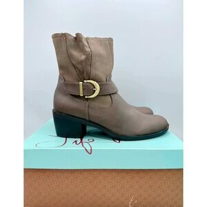 LifeStride Giddy Womens Taupe Brown Ankle Boots Buckle Block Heel Size 9 NEW